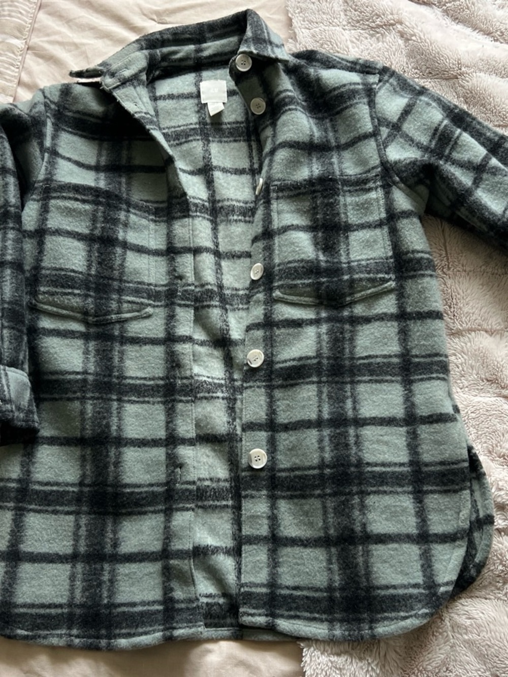 H&M Plaid Button-Down Jacket in Sage Green and Black